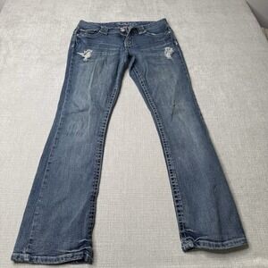 Amethyst Jeans Womens 7 Blue Bootcut Low Rise Pocket Design Faded Distressed